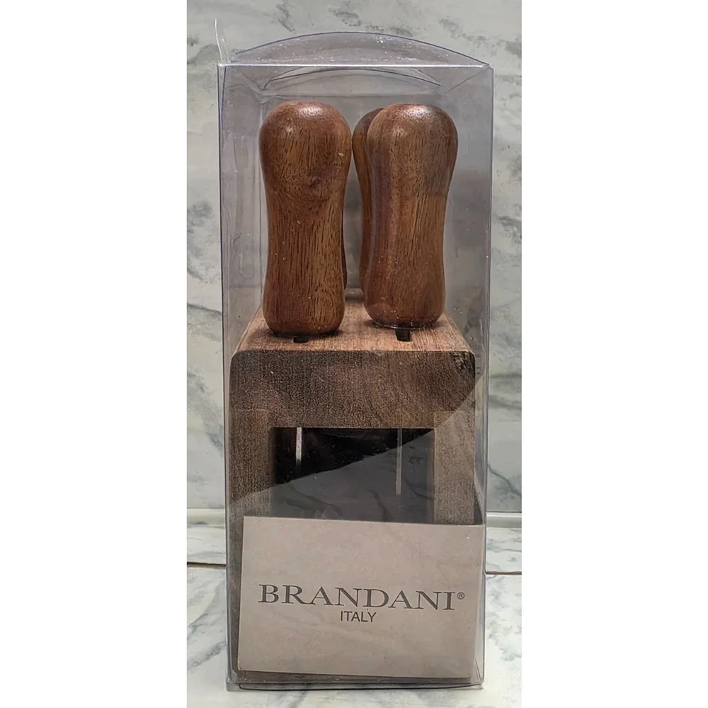 Brandani Italy 3 Pc Wood/Steel Semi Hard Cheese Knife Set, Atacia Collection